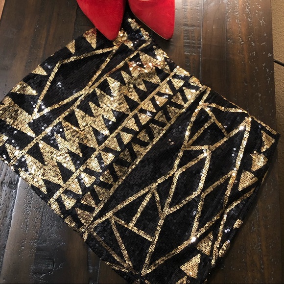 Gorgeous gold and black sequin mini skirt S - Picture 2 of 6